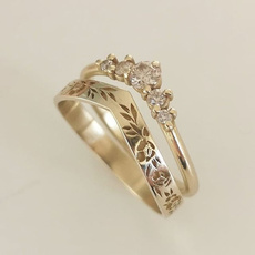 Engagement Wedding Ring Set, gold, Simple, Wedding