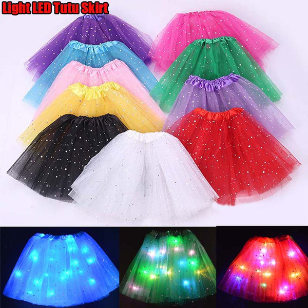 MOMOJIA Kids Girls LED Light Up Glitter Star Sequins Ballet Dance Tulle Tutu Skirt 3-12T 