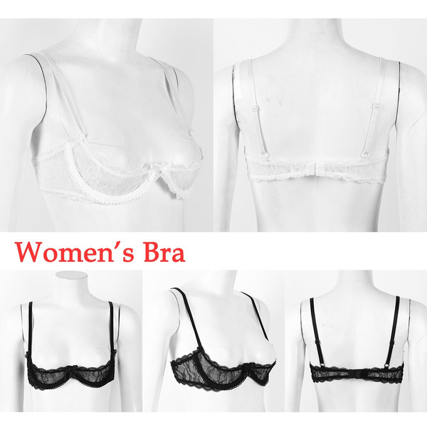 Women's Bra See Through Sheer Lace Lingerie Shoulder Straps 1/4 Cups Push Up  Underwire Bra Tops Nightwear