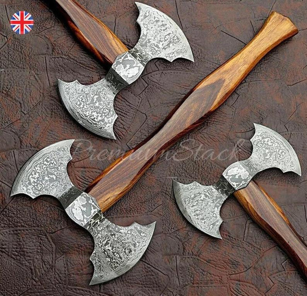 Double Blade Axe Handmade Damascus Steel Axe Rose wood handle Wish