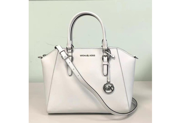 Michael Kors Ciara 35H5SC6S3L Large Top Zip Leather Satchel In Optic White  | Wish