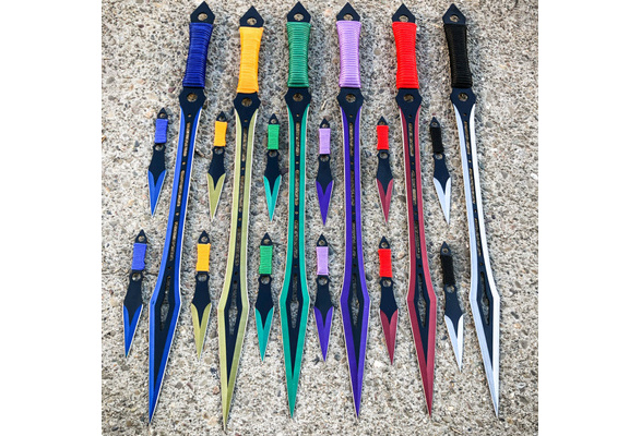 27 LASER TANTO Sword Machete + 5.5 Throwing Knives Kunai Ninja Colors +  SHEATH