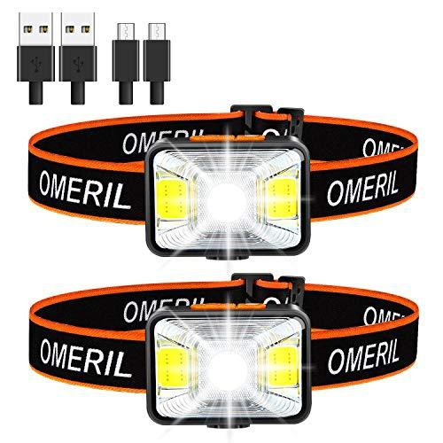 USB Rechargeable Headlamp with Super Bright 200 Lumens,5 OMERIL LED Head Torch 