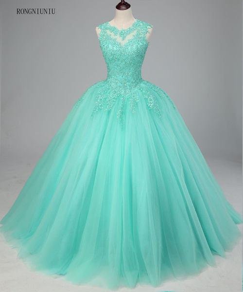 Mint Green Quinceanera Dresses Tulle Appliques De 15 Anos Sweet 16 ...