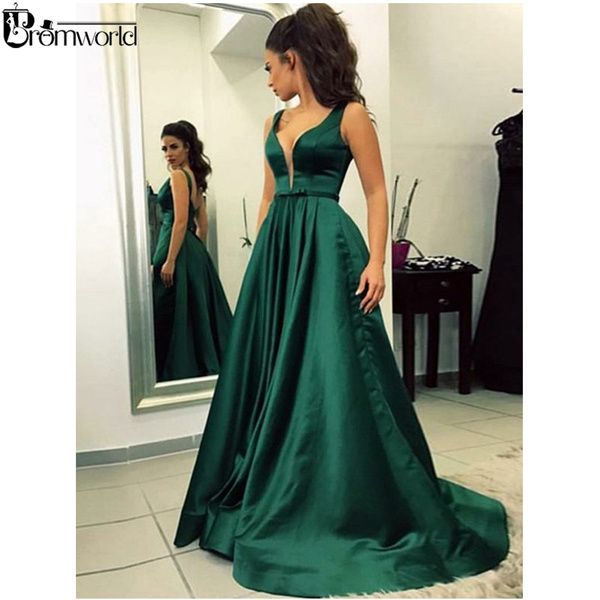 Emerald Green Strapless A-line Evening Dress,Emerald Green Satin