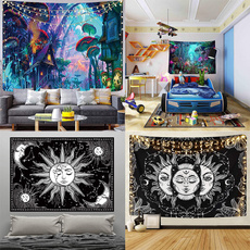 blackandwhitetapestry, hangingtapestry, mushroomtapestry, Moon