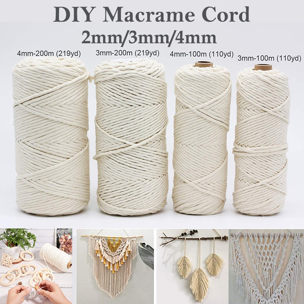 2mm/3mm/4mm DIY Macrame Cord 100% Natural Macrame Cotton Cord Crafts  Knitting Plant Hangers Wedding Decor