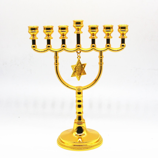  Gold Jerusalem Menorah, Decorative Judaica Candle