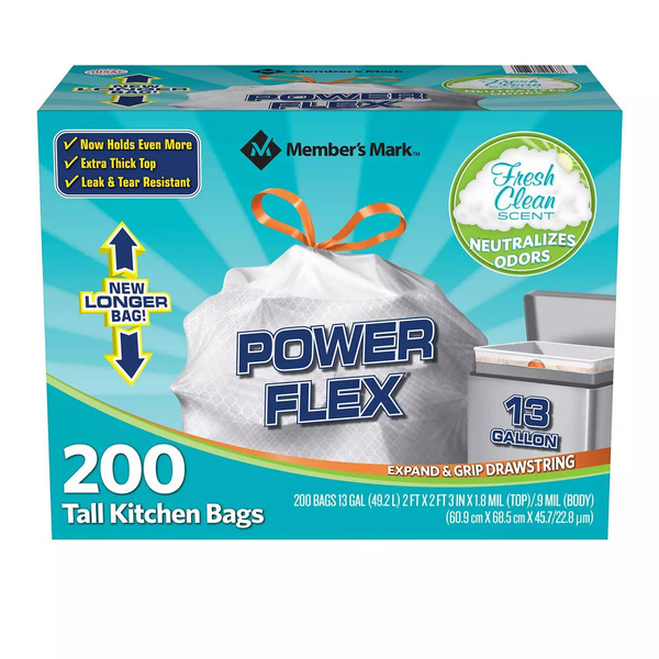 13 Gallons Plastic Trash Bags - 200 Count