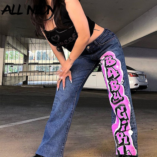 E-Girl Vintage Streetwear Letter Printing Baggy Jeans 90S Fashion