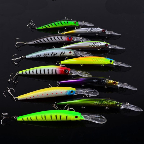 11 Pieces - Sea Bass Fishing Tackle Mixed Lures Minnow Lure Crankbait  Wobblers 2 Models Saltwater Artificial Bait (Multi China)
