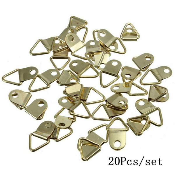 20Pcs/set Triangle Brass D-Ring Picture Oil Mount Hooks Hangers Painting  Mirror Frame Hooks