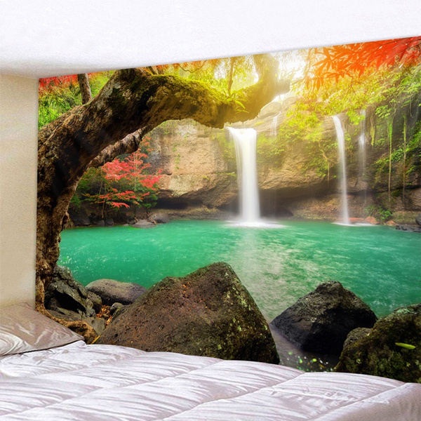 Fashion Tapestry Pattern Beautiful Forest Waterfall Decorative Home Decor Decorations Wall Hanging For Living Room Wish - Forest Pattern Wall Tapestry Decoration
