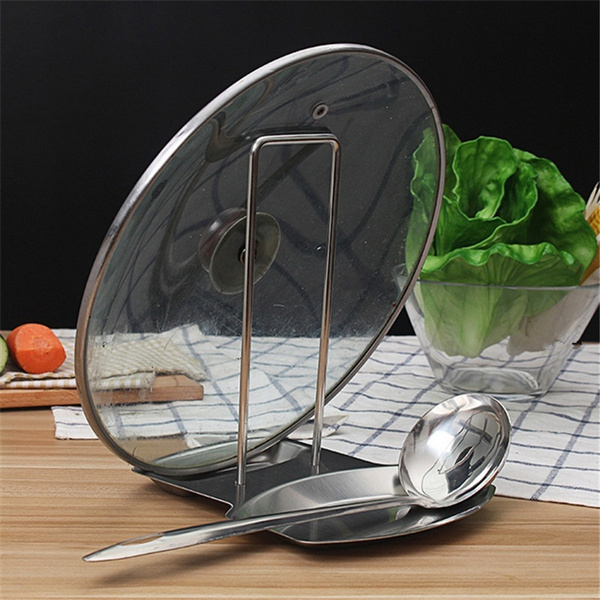 Stainless Steel Lid Spoon Rest Holder Pan Stand Pot Cover Rack Kitchen Tools AL