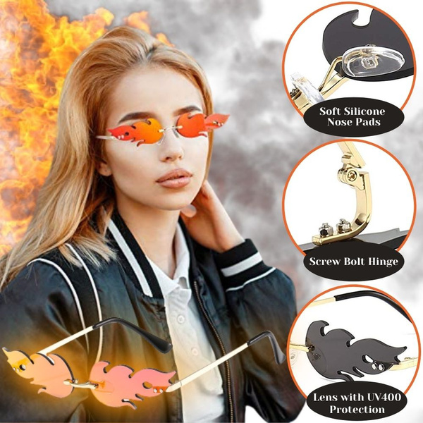 Fire Flame Sunglasses Women Rimless Trendy Fashion Sun Glasses Cool Aesthetic Small Flames Women s Sunglass Futuristic Glass Shades for Kids Men