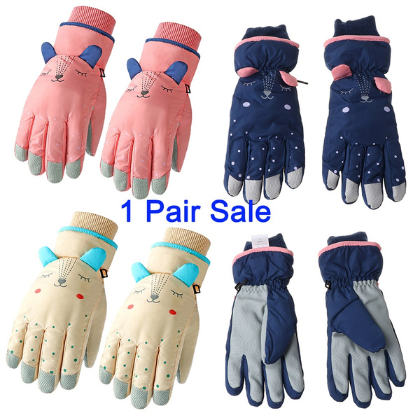 Kids Winter Waterproof Snow Gloves Cartoon Ears Thermal Insulated Ski Mittens 
