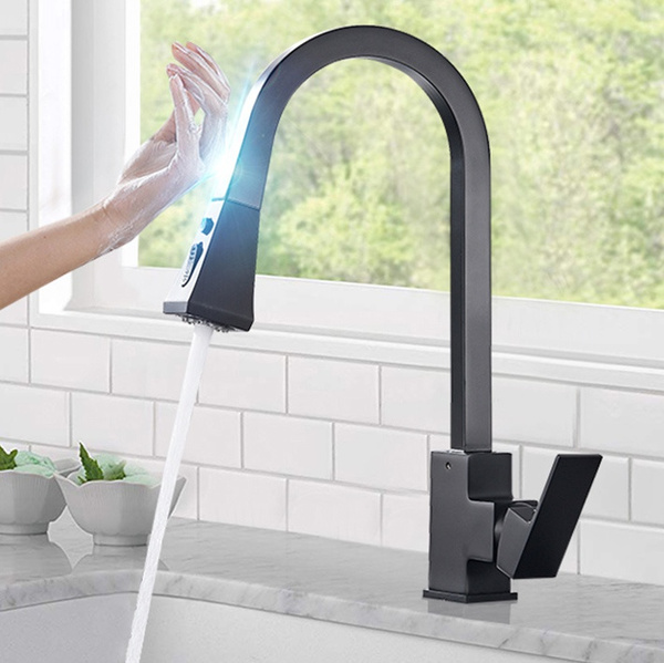 Brushed Nickel /Matte Black Pull Out Sensor Kitchen Faucet Sensitive ...