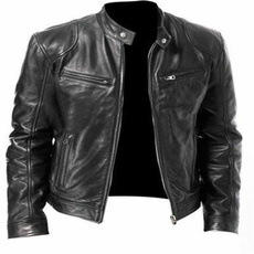 Stand Collar, Fashion, leather, Men