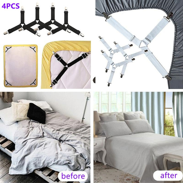 Quality 4Pcs Bed Sheet Elastic Grippers Belt Fastener Bed Sheet