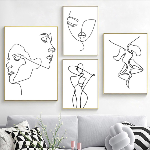 Nordic Abstract Minimalist Art Kiss Canvas Poster Print Modern Wall Picture 