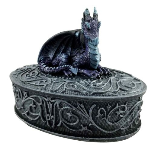 Details about   Fearsome Guardian Midnight Blue Dragon Oval Jewelry Trinket Box Figurine Statue 