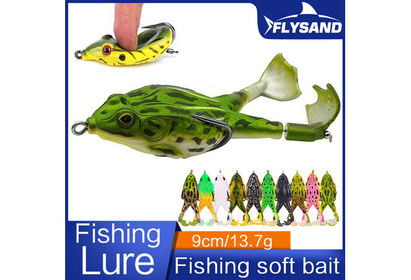 Frog Soft Fishing Lure 9cm /13.7g Top Water 3D Simulation Floating Baits  Propeller Foot Flippers Frog Rotation Tractor For Bass Snakehead Murray Cod