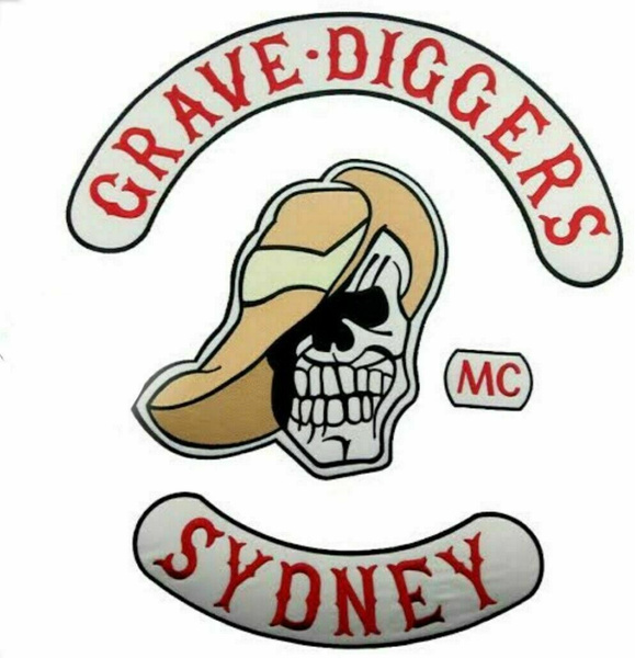 GRAVE DIGGERS SYDNY MOTORBIKE 35CM IRON ON EMBROIDERED 4 PCS SET 