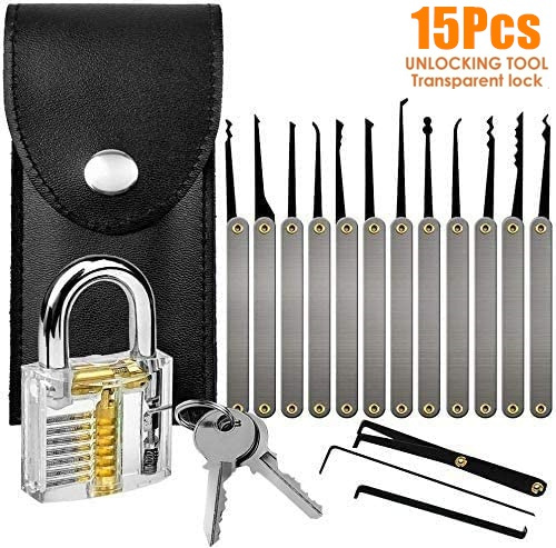 15Pcs Lock Unlocking Picking Set Kit Tool With Transparent