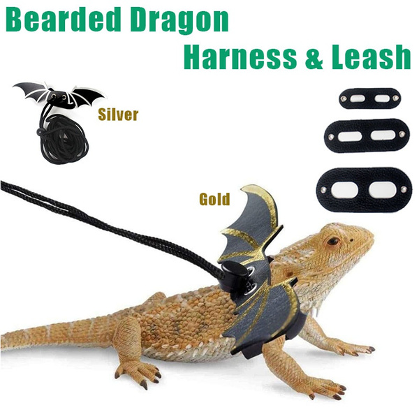 CHICKUSTORE Bearded Dragon Harness and Leash Adjustable Soft Leather Reptile Lizard Leash with Cool Wings for Amphibians and Other Small Pet Animals S, M, L, 3 Pack