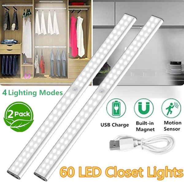 40 LED Motion Sensor Under Closet Light Wireless Cabinet Lamp USB Rechargeable 