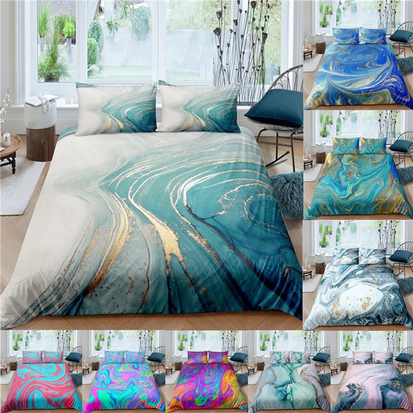 Chic Girly Marble Duvet Cover Set Mint, Turquoise King Size Bedding Sets