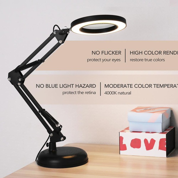 1pc Foldable Professional 8X Magnifying Glass Desk Lamp Magnifier