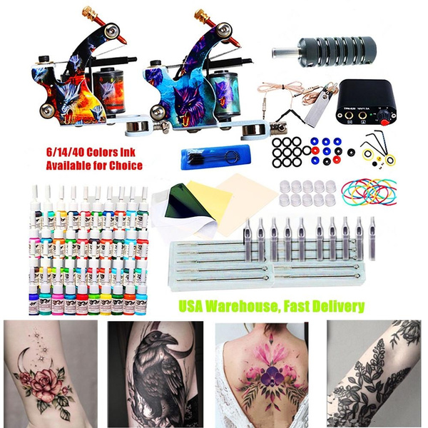 Tattoo Kit Complete Set Tattoo Machines Supplies 6/14/40 Colors Tattoo Ink  Set Black Mini Power Supply Complete Tattoo Kit for Beginners