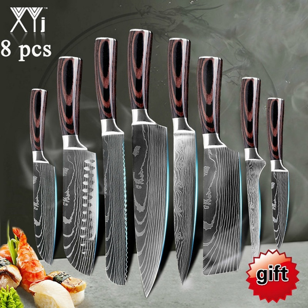 High quality Utility Chef Knives laser Damascus steel Santoku kitchen Knives  Sharp Cleaver Slicing Gift Knife