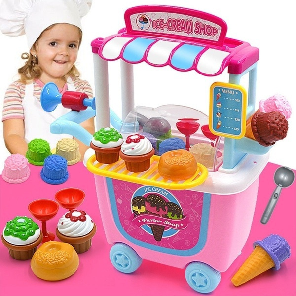 Kids Fruits Simulation Ice Cream Shop Dresser Cart Pretend Toy Role play Gift