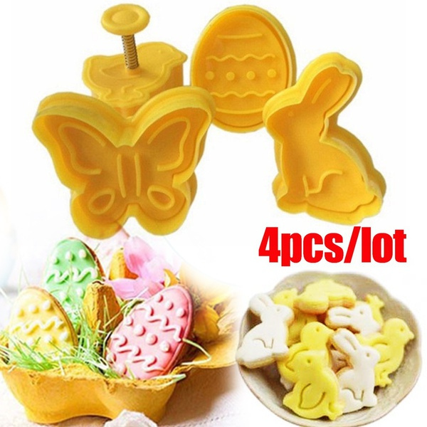 4pcs Plastic Easter Biscuit Cookie Cutter Baking Mold Kitchen Bunny Pattern Pastry Plunger 3d Die Fondant Cake Decorating Tools Wish