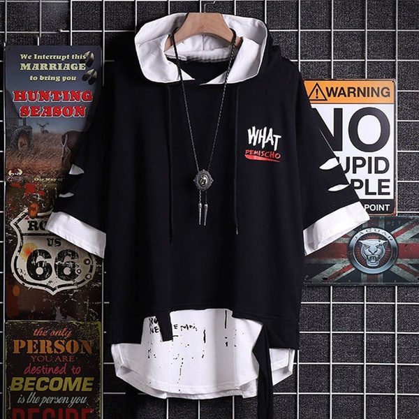 Men Shirt Causal Hooded Shirts Loose 