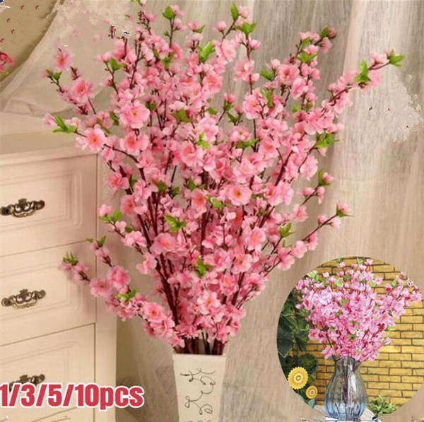 65CM Artificial Cherry Spring Plum Peach Blossom Branch Fake Flower Trees Decor
