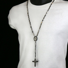 rosarybead, Gray, Cross necklace, Cross Pendant