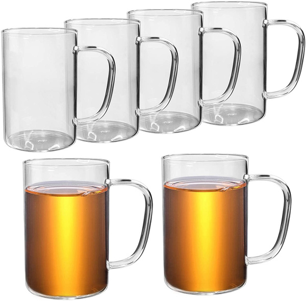 HORLIMER 10 oz Glass Coffee Mugs Set of 6, Clear Coffee Cup with