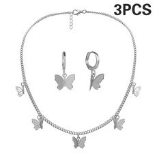 butterfly, Chain Necklace, Hoop Earring, butterfly earrings