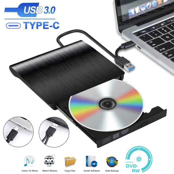 External CD DVD Drive for PC Laptop, DVD Player CD Burner Type C USB 3.0 CD DVD +/-RW External Disk Drive Optical Drive Slim CD DVD ROM Recorder Writer Adapter fits