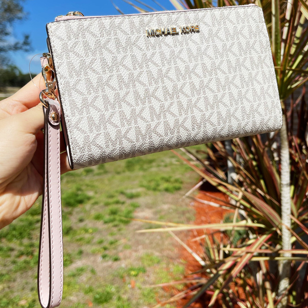 mk double zip wallet vanilla