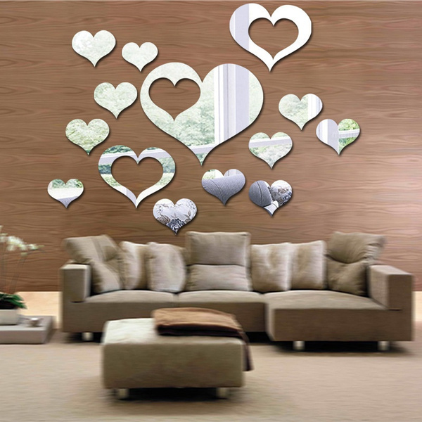 1set Heart Love Acrylic Mirror Wall Sticker Home Room Mural Wall Decal Decor 