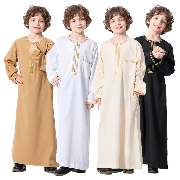 Muslim Kids Boy Qatari Collar Kaftan Thobe Arab Robes Dress Islamic Maix Clothes Muslim Kids Boy Qatari Collar Kaftan Thobe Arab Robes Dress Islamic Maix Clothes