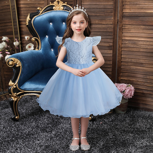 Amazon.com: Gripooaven Sleeveless Wedding Bridesmaid Flower Girls Dress  White Lace Birthday Party Puffy Tulle Dresses for Kids 120cm: Clothing,  Shoes & Jewelry