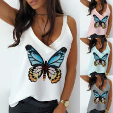 butterfly, Summer, Vest, Plus Size