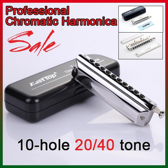 10 Holes 40 Tones Professional Chromatic Harmonica Key of C, Harmonica