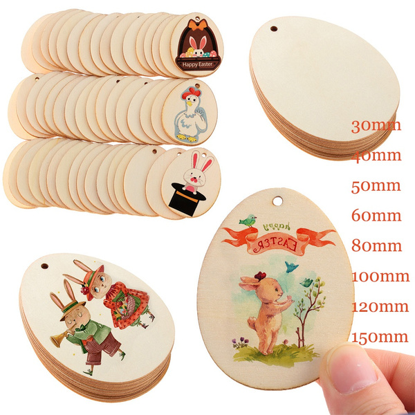 DIY Craft Wooden Graffiti Easter Decorations Wood Chips Easter Eggs Wood Slice 