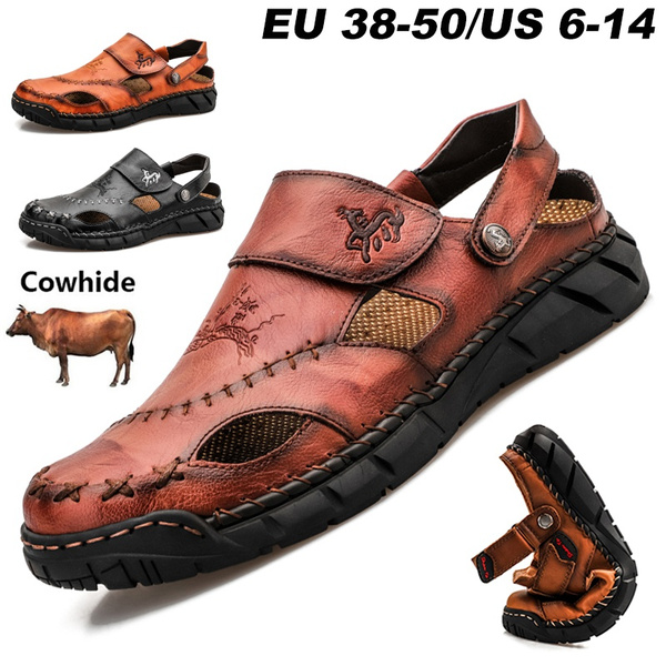 menico men hand stitching soft outdoor closed toe leather sandals